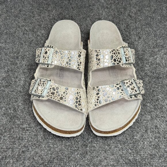 Birkenstock Arizona Sandals Women's Size 10 Silver Grey Buckle Slide Flip Flops - Picture 3 of 13